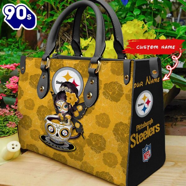 Pittsburgh Steelers Sugar Skull Girl Women Leather Hand Bag