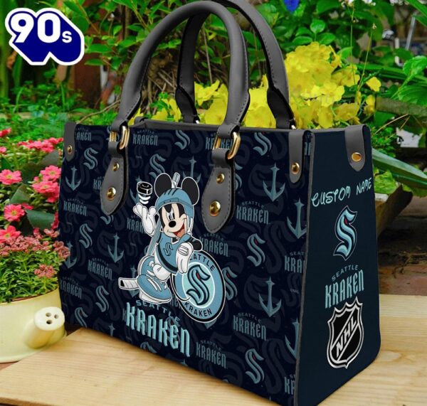 Seattle Kraken NHL Mickey Women Leather Hand Bag