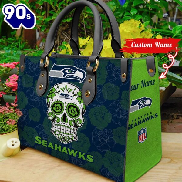 Seattle Seahawks NFL Team Sugar Skull Women Leather Hand Bag