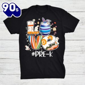 Teacher Preschool Love Pre K Funny Easter Bunny Egg Hunting Shirt 1