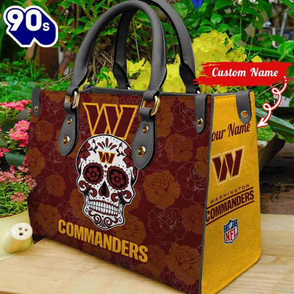 Washington Commanders NFL Team Sugar Skull Women Leather Hand Bag