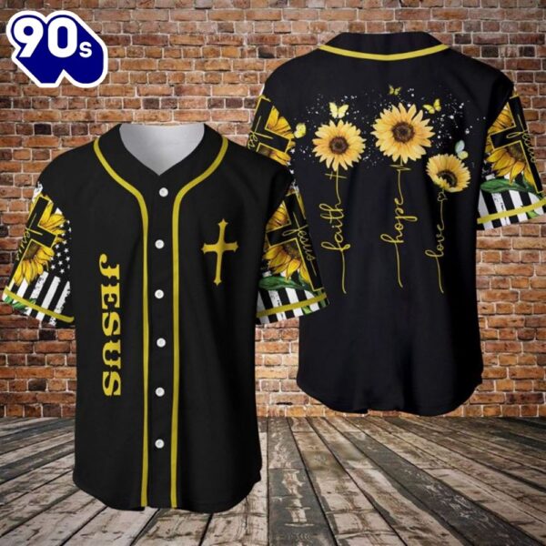 Amazing Sunflower And Jesus 3d Personalized 3d Baseball Jersey