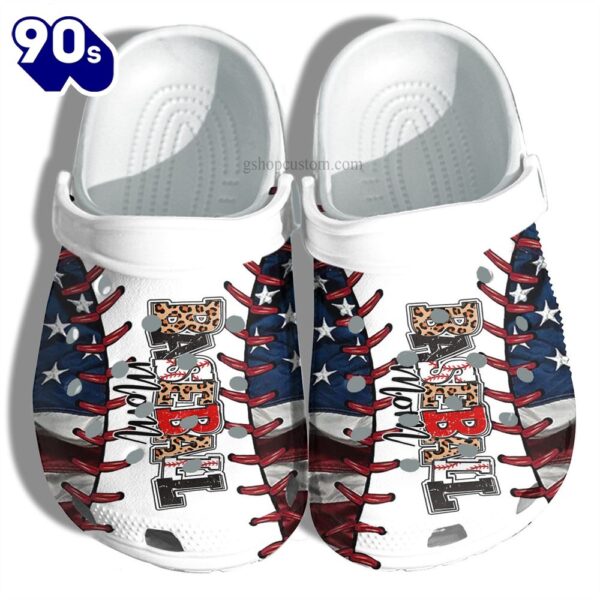 America Baseball Mom Leopard Shoes Gift Mommy- Baseball Mom Lover Usa Flag Shoes Gift Women Personalized Clogs
