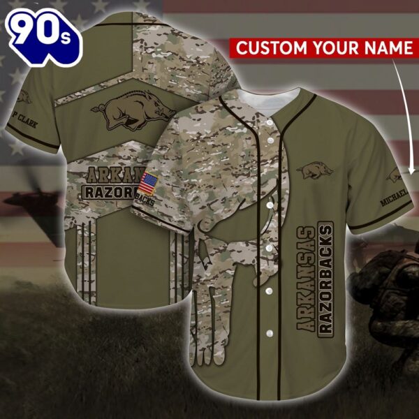 Arkansas Razorbacks 2 Personalized Camo NFL Baseball Jersey Shirt