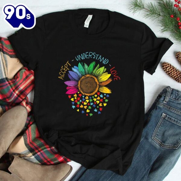 Autism Awareness Accept Understand Love Asd Rainbow Flower Shirt