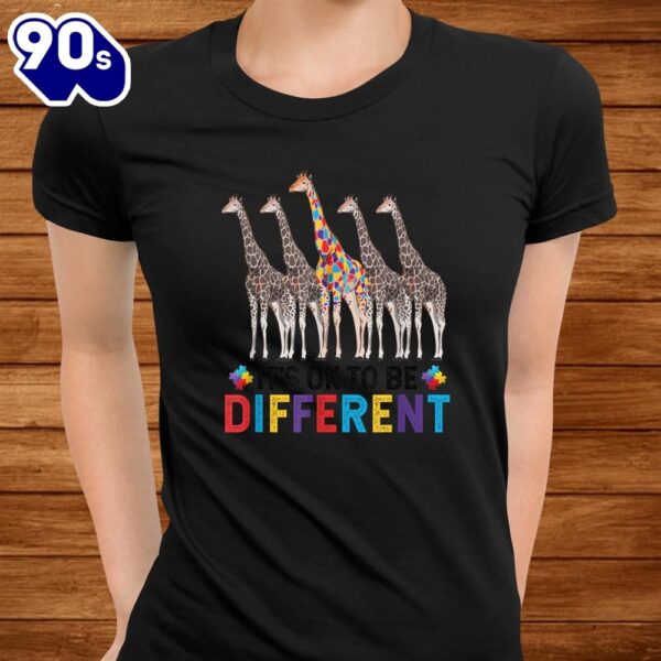 Autism Awareness Cute Giraffe Animal It’s Ok To Be Different Shirt