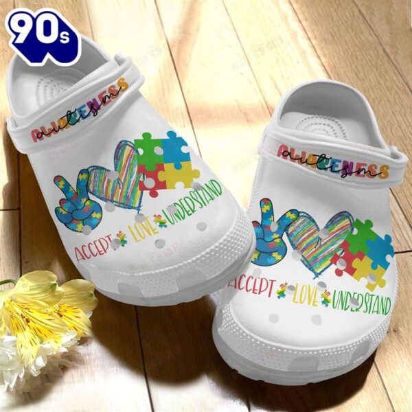 Autism Awareness Day Accept Understand Love Puzzle Pieces Shoes Personalized Clogs