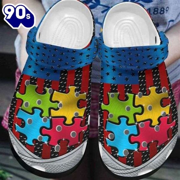 Autism Awareness Day Autism Puzzle Usa Flag Iron Style Shoes Personalized Clogs
