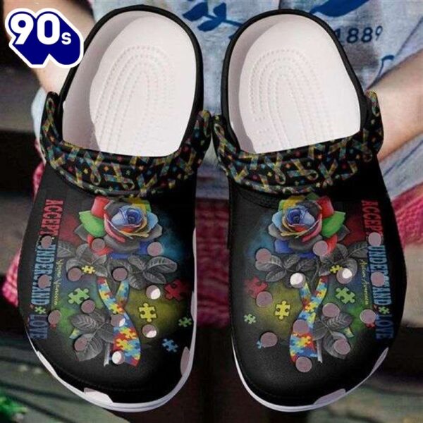 Autism Awareness Day Autism Rose And Ribbon Puzzle Pieces Shoes Personalized Clogs