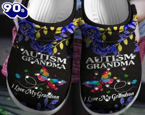 Autism Awareness Day Butterfly Autism Grandma I Love My Grandson Puzzle Pieces Shoes Personalized Clogs