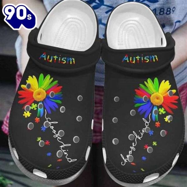 Autism Awareness Day Daisy Flower Choose Kind Puzzle Pieces Shoes Personalized Clogs