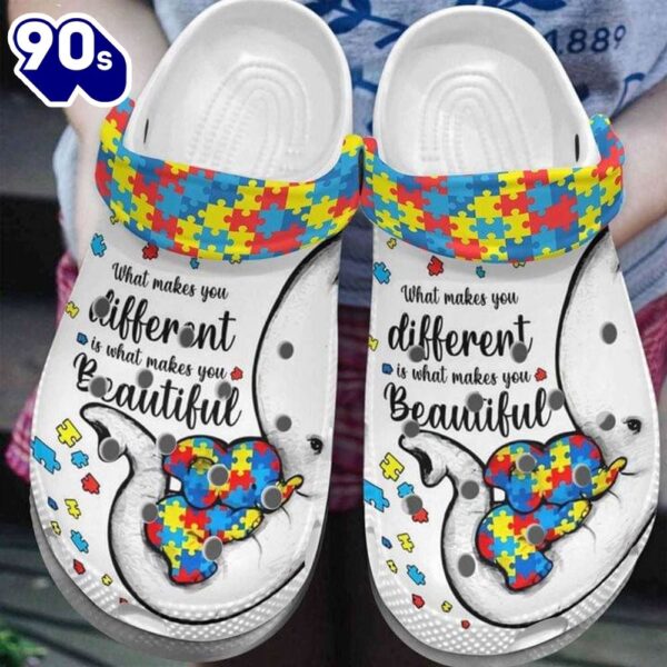 Autism Awareness Day Elephant Mom And Her Baby Different Makes You Beautiful Puzzle Piece Shoes Personalized Clogs