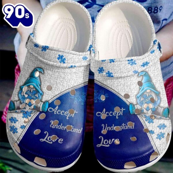 Autism Awareness Day Gnome Accept Understand Love Puzzle Pieces Shoes Personalized Clogs