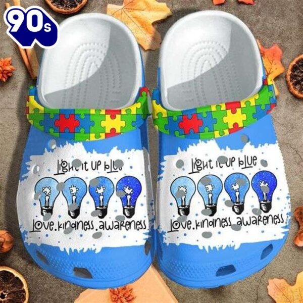 Autism Awareness Day Light It Up Blue Autism Puzzle Pieces Shoes Personalized Clogs