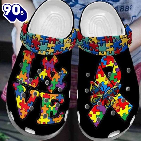 Autism Awareness Day Love Autism Butterfly And Ribbon Puzzle Pieces Shoes Personalized Clogs