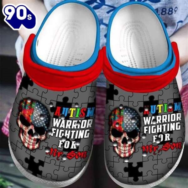 Autism Awareness Day Skull Us Flag Autism Warrior Fighting For My Son Puzzle Pieces Shoes Personalized Clogs