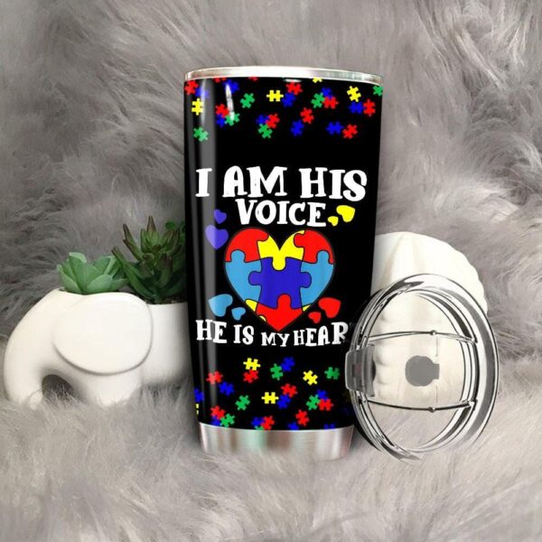 Autism Awareness Mom Tumbler Ideas I Am His Voice He Is My Heart Tumbler