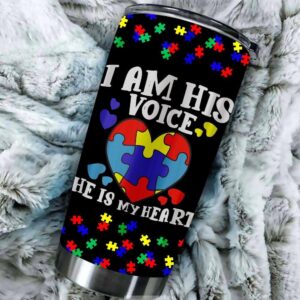 Autism Awareness Mom Tumbler Ideas I Am His Voice He Is My Heart Tumbler 2