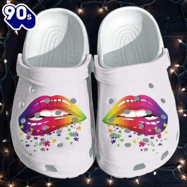 Autism Awareness Puzzle Sexy Lips Shoes Personalized Clogs