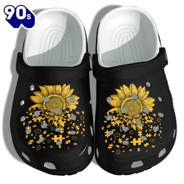 Autism Awareness Sunflower Puzzle Outdoor Kids Daughter Girls Clog Personalize Name