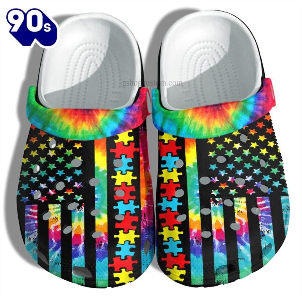 Autism Awareness Usa Flag Puzzle Son Daughter Hippie America Shoes Personalized Clogs