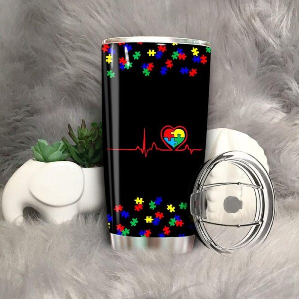 Autism Awareness Puzzle Piece Heartbeat Heart For Moms Tumbler Idea