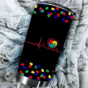 Autism Awareness puzzle piece heartbeat heart for Moms Tumbler Idea 2