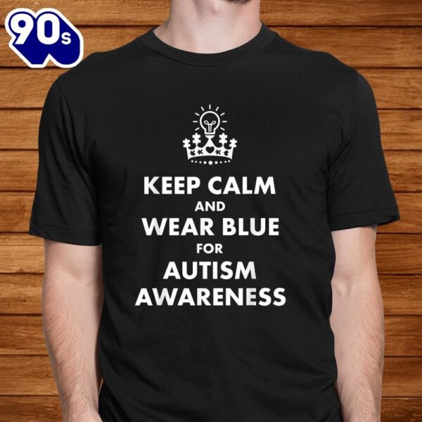 Autism Blue Keep Calm Light Bulb Puzzle Awareness Support Shirt