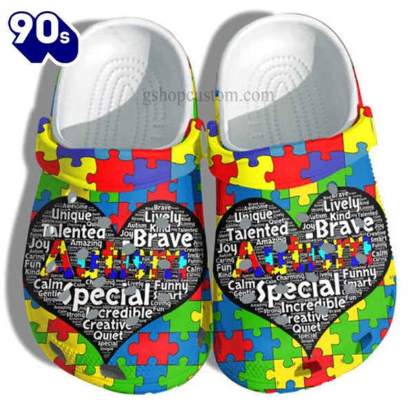 Autism Heart Brave Special Shoes Puzzel Autism Awareness Shoes Gifts Personalized Clogs