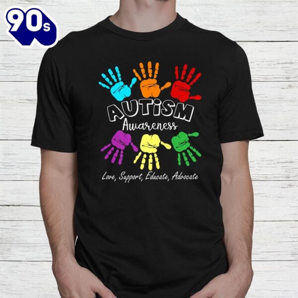 Autism Love Support Educated Advocate Awareness Month Kids Shirt