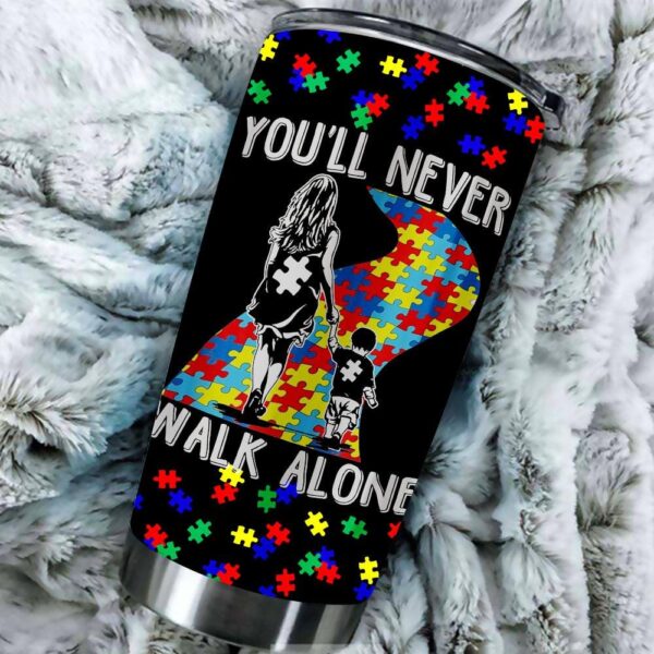 Autism Mom Tumbler Idea You’ll Never Wall Alone Mom And Son Autism Awareness Puzzle Designs