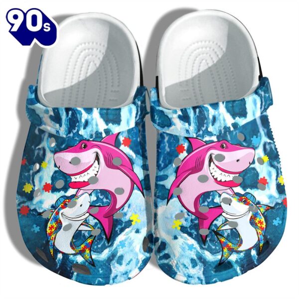 Autism Shark Mom And Shark Baby Beach Shoes Autism Awareness Gifts Mother Day Personalized Clogs