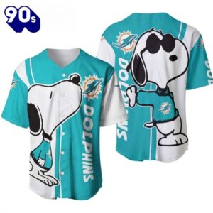 Awesome NFL Miami Dolphins Baseball Jersey Cool Snoopy Funny Gift For Sporty Husband