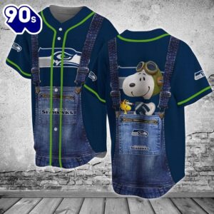 Awesome NFL Seattle Seahawks Baseball Jersey Snoopy Pilot Gift For Fans