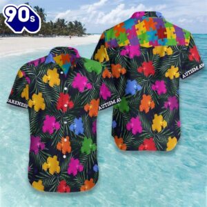 Beach Shirt Find Tropical Pattern Autism Awareness Hawaiian Aloha Shirts