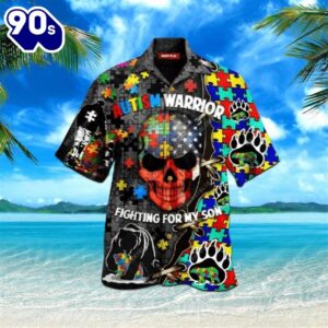 Beach Shirt Shop For My Son Warrior Fighting Autism Awareness Hawaiian Unisex Aloha Shirts