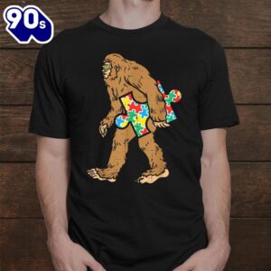 Bigfoot Sasquatch Carrying Puzzle Autism Awareness Shirt 1