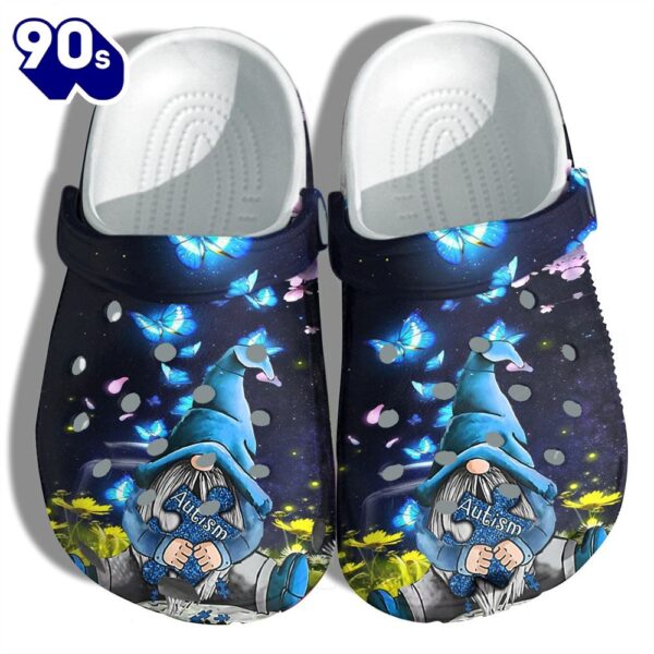 Blue Gnome And Butterfly Autism Awareness Shoes Birthday Gifts For Daughter Personalized Clogs