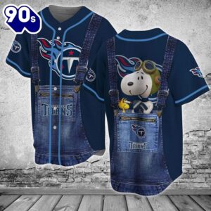 Blue NFL Tennessee Titans Baseball Jersey Snoopy Pilot Gift For Fans