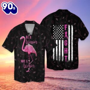 Breast Cancer Awareness Be a Warrior Not A Worrier Flamingo Graphic Print Hawaiian Shirt