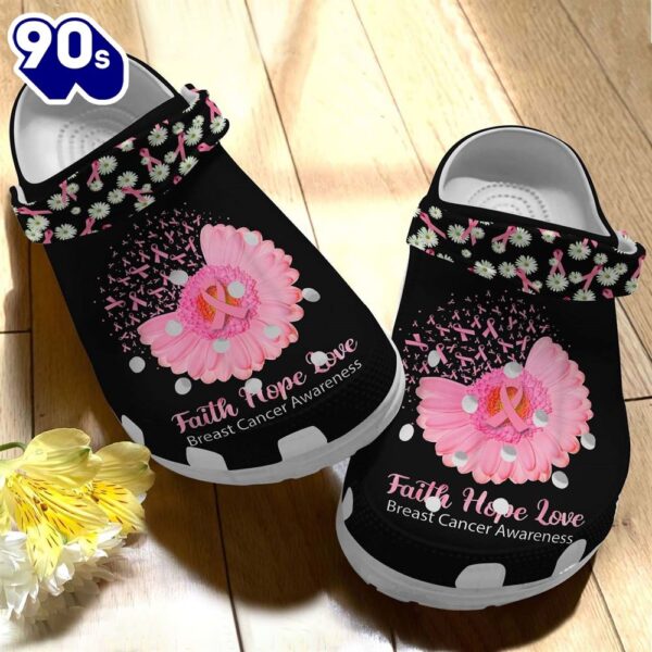 Breast Cancer Awareness Christian Faith Hope Love Daisy Flower Shoes Personalized Clogs