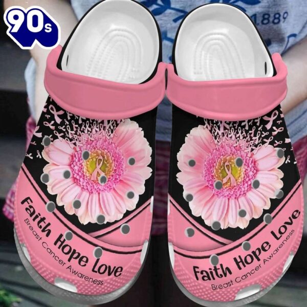 Breast Cancer Awareness Faith Hope Love Daisy Flower Shoes Personalized Clogs
