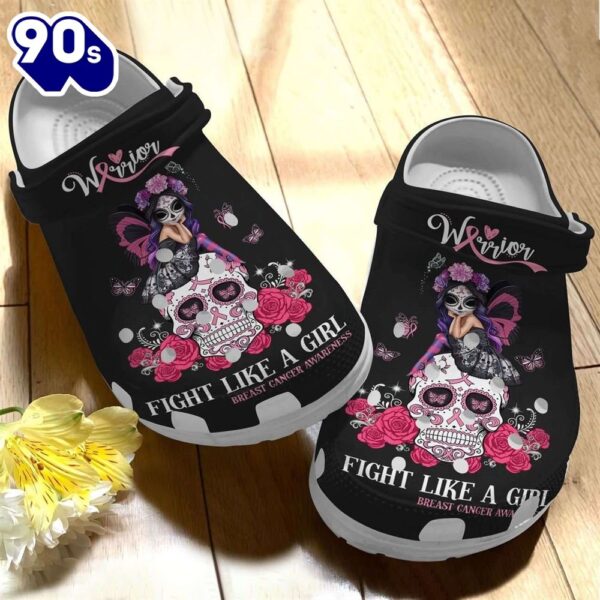 Breast Cancer Awareness Fight Like A Girl Fairy Sugar Skull Shoes Personalized Clogs