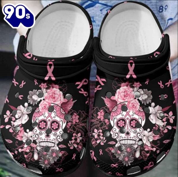 Breast Cancer Awareness Floral Skull Shoes Personalized Clogs