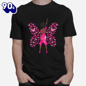 Breast Cancer Awareness Pink Butterflies African American Shirt 1