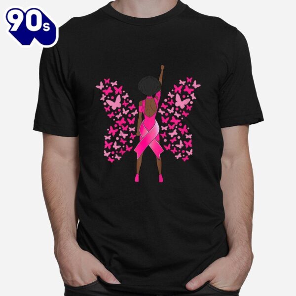Breast Cancer Awareness Pink Butterflies African American Shirt