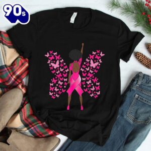 Breast Cancer Awareness Pink Butterflies African American Shirt 2