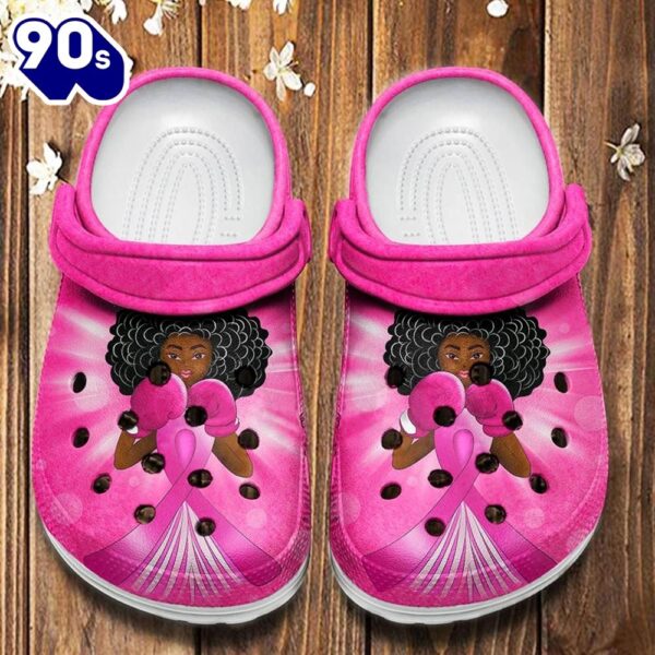 Breast Cancer Awareness Pink Ribbon Black Women Personalized Clogs