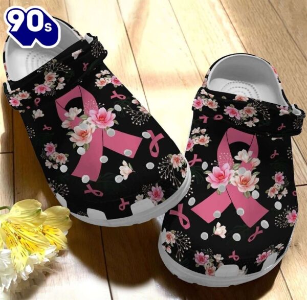 Breast Cancer Awareness Pink Ribbon Flower Shoes Personalized Clogs