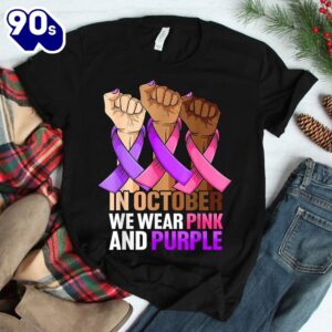 Breast Cancer Domestic Violence Awareness Pink Purple Ribbon Shirt 2